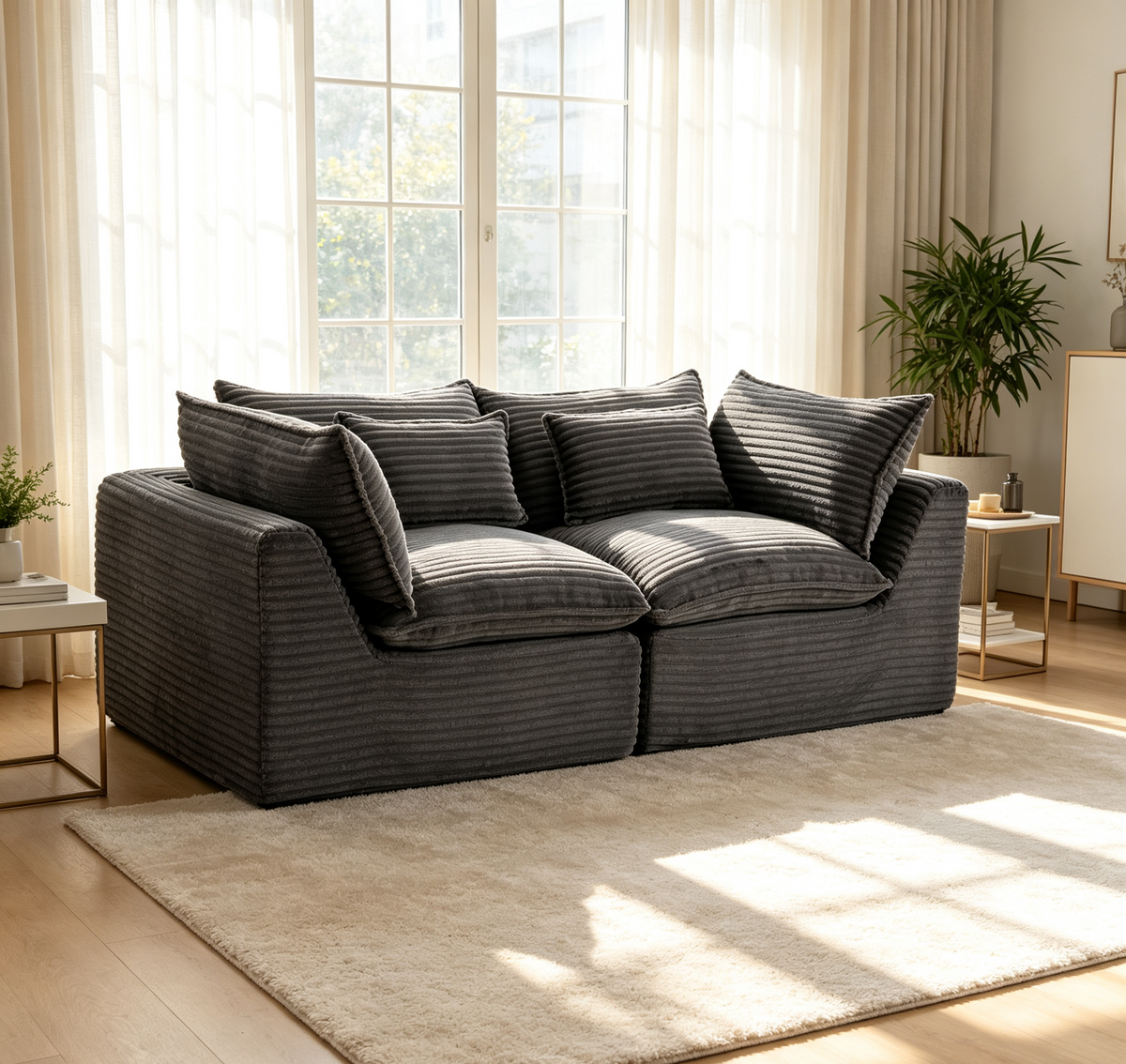 74.8-Inch Antique Gray Corduroy Cloud Modular Sectional Sofa